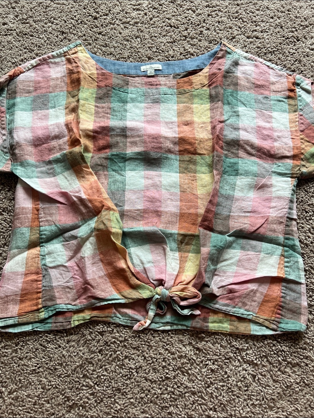 LL Bean Signature XL Linen Gingham Toe Front Top